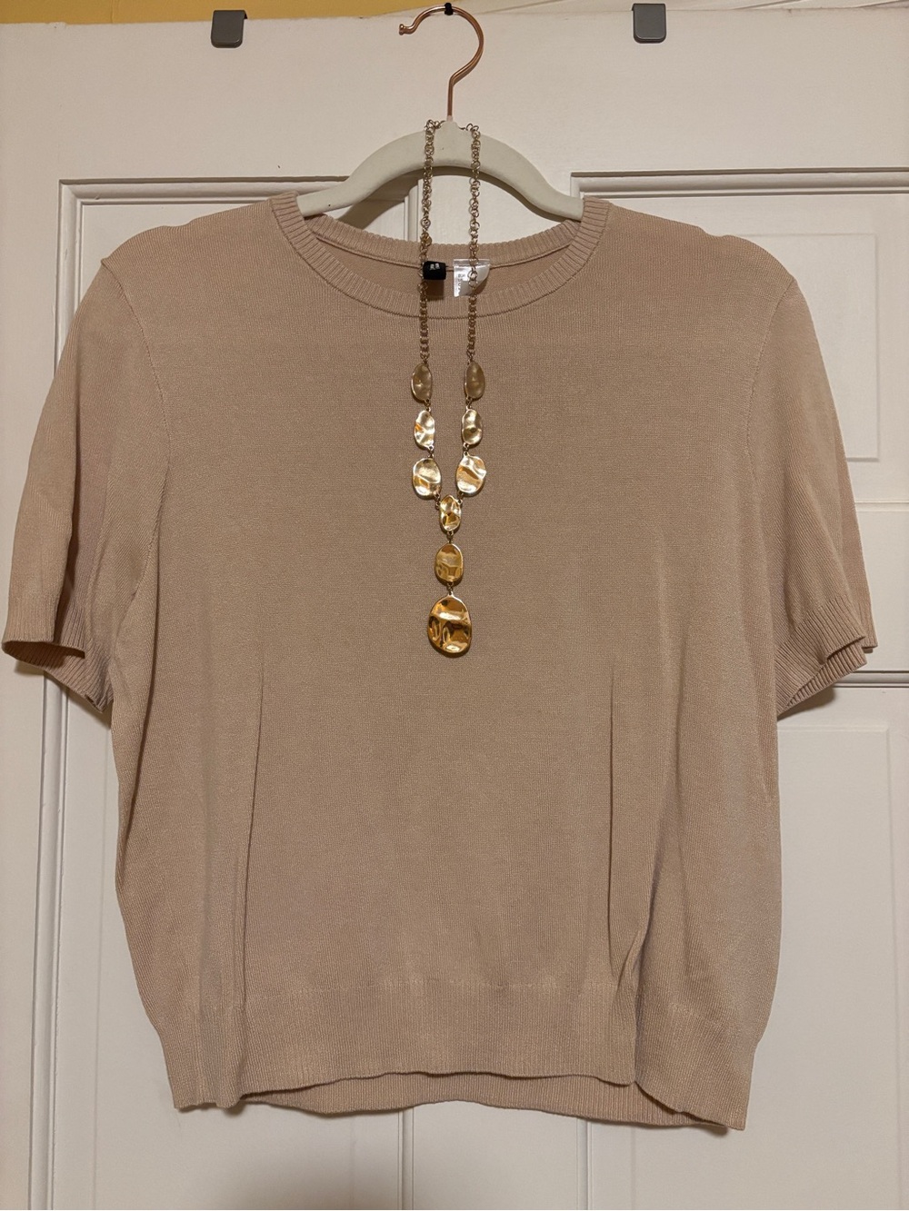 H&M Short Sleeve Crew Neck Sweater in Beige